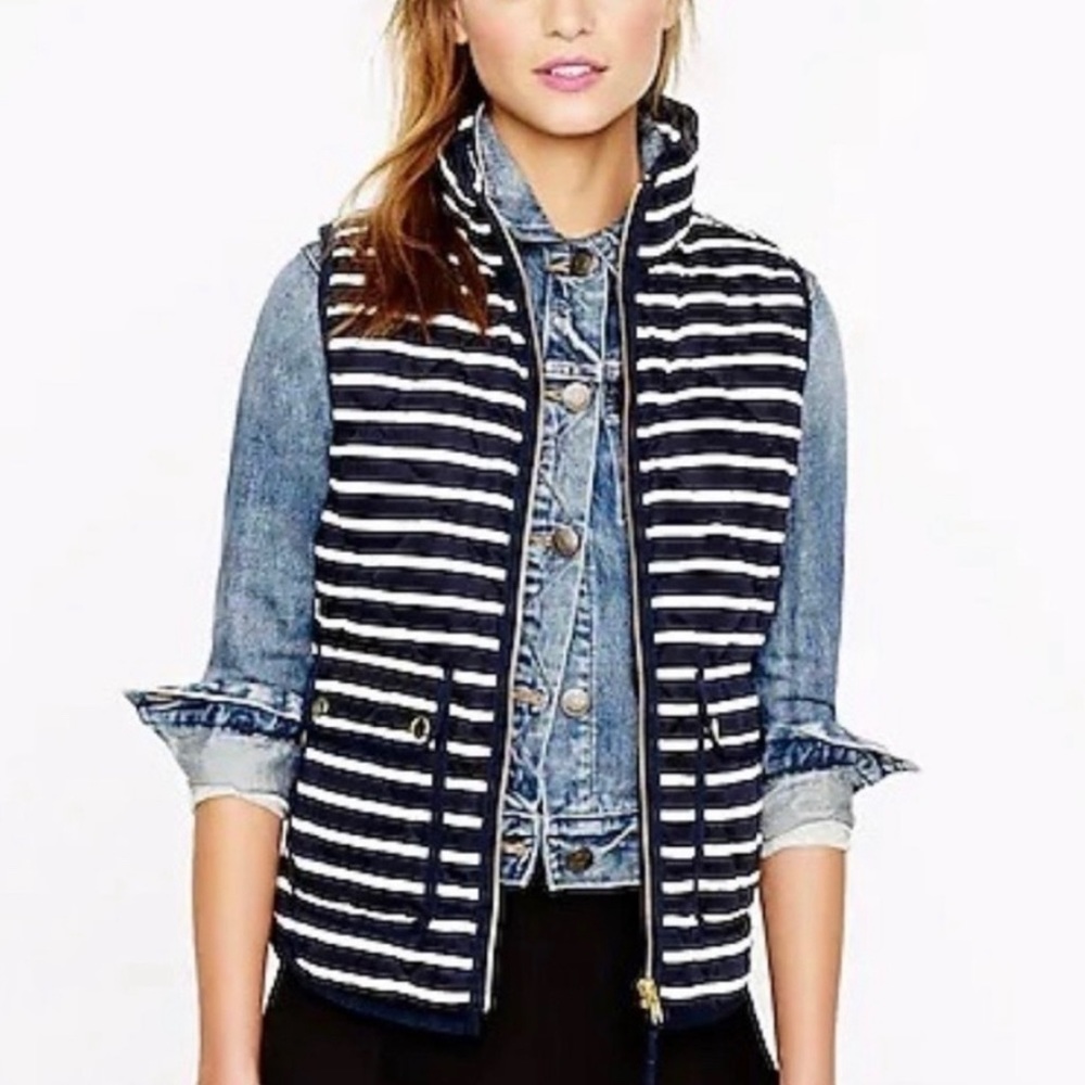 J crew navy white striped vest